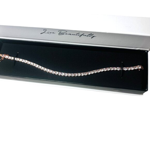 CZ Tennis Bracelet 18k Rose Gold-Plated Cate & Chloe Cubic Zirconia Crystals - Picture 1 of 7